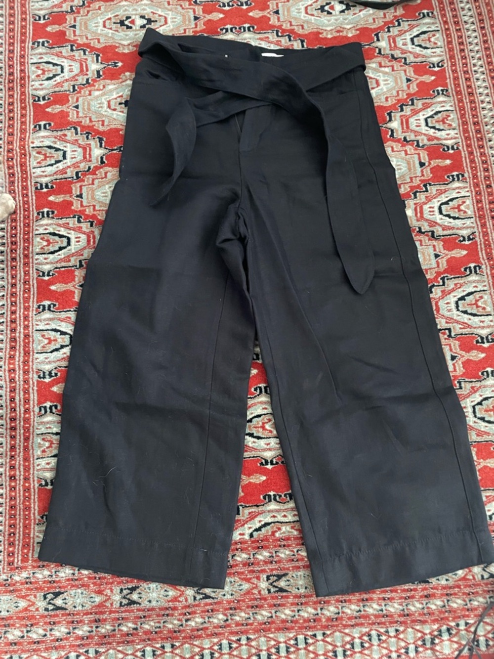 Vince Black Wide-Leg High-Rise Pants with Tie Waist